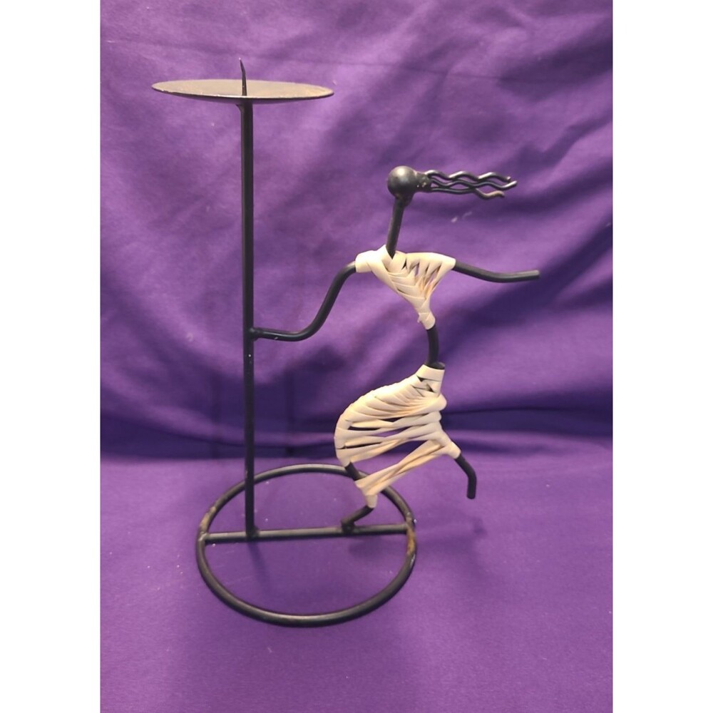 Laurids Lonborg Candle Holder Danish Modern Mid Century Metal Rattan Wire 9.25"